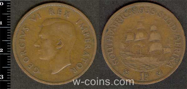 Монета ЮАР 1 пенни 1938