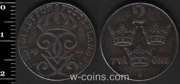 Монета Швеция 2 эре 1944