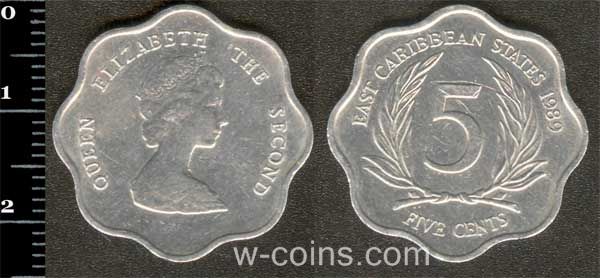 Монета Восточно-Карибские Государства 5 центов 1989