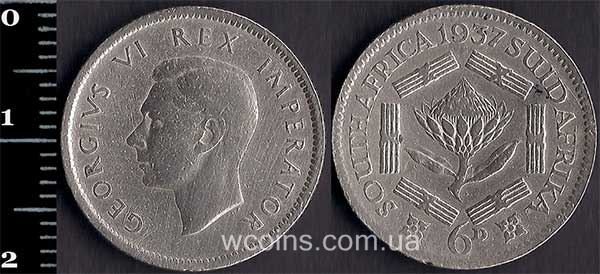 Монета ЮАР 6 пенсов 1937