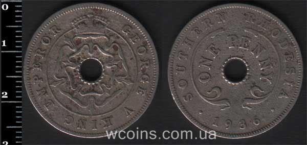 Монета Зимбабве 1 пенни 1936