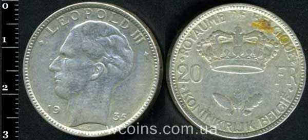 Монета Бельгия 20 франков 1935