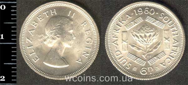 Монета ЮАР 6 пенсов 1960