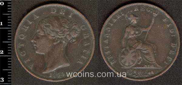 Монета Великобритания 1/2 пенни 1854