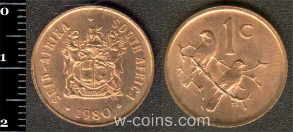 Монета ЮАР 1 цент 1980