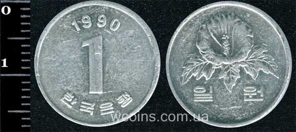 Монета Корея Южная 1 вон 1990