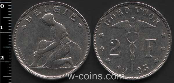 Монета Бельгия 2 франка 1923