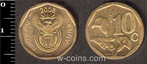Монета ЮАР 10 центов 2008