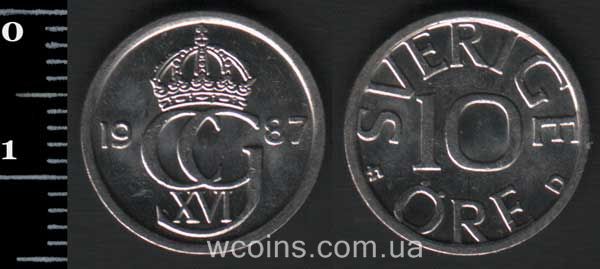Монета Швеция 10 эре 1987