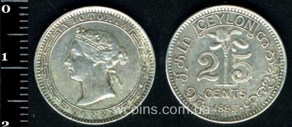 Монета Шри Ланка 25 центов 1893