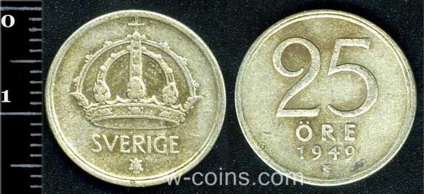 Монета Швеция 25 эре 1949