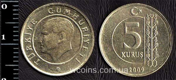 Монета Турция 5 куруш 2009