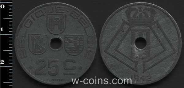 Монета Бельгия 25 сантимов 1942
