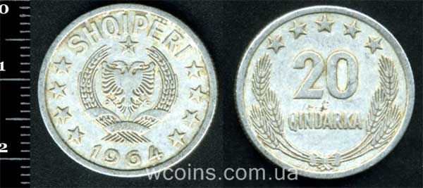 Монета Албания 20 киндарок 1964
