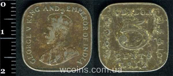Монета Шри Ланка 5 центов 1912
