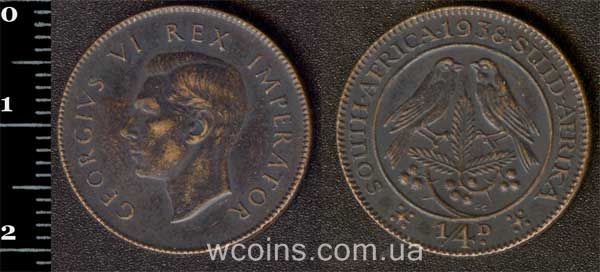 Монета ЮАР 1/4 пенни 1938