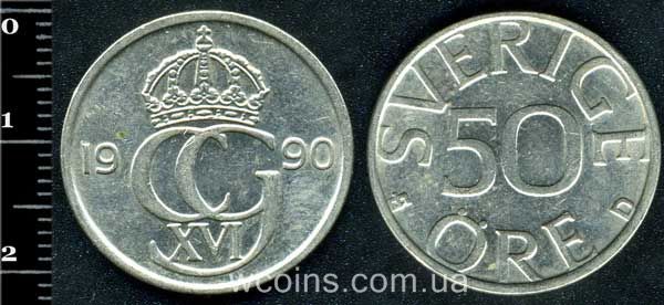 Монета Швеция 50 эре 1990