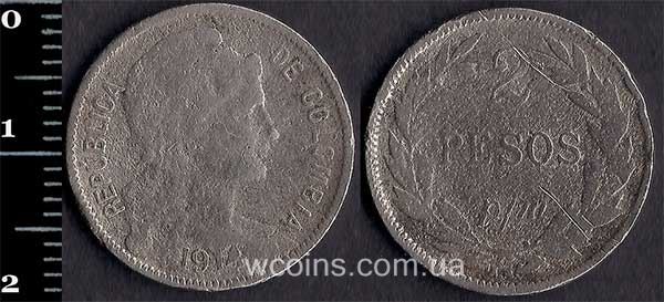 Монета Колумбия 2 песо 1914