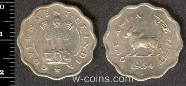 Монета Индия 1 анна 1954
