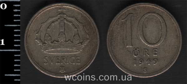 Монета Швеция 10 эре 1949