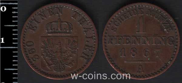 Монета Пруссия 1 пфенниг 1867