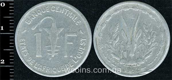 Монета Западно-Африканские Государства 1 франк 1962