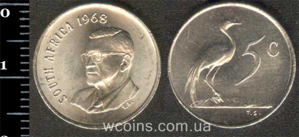 Монета ЮАР 5 центов 1968