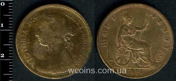 Монета Великобритания 1/2 пенни 1891