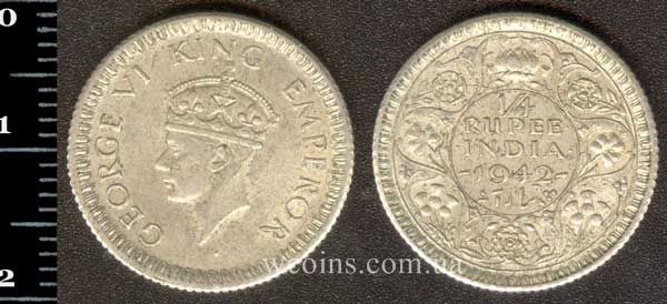Монета Индия 1/4 рупии 1942
