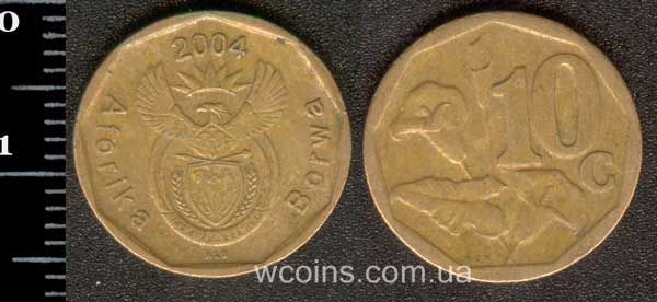 Монета ЮАР 10 центов 2004
