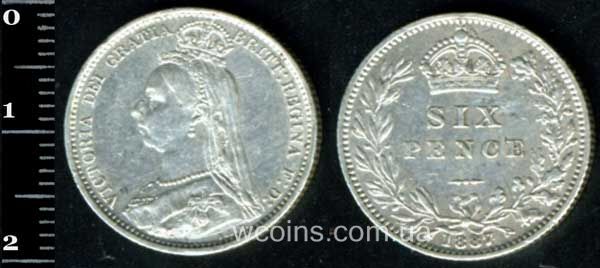 Монета Великобритания 6 пенсов 1887