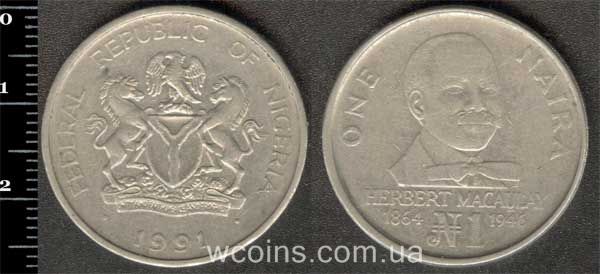 Монета Нигерия 1 найра 1991