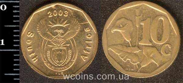 Монета ЮАР 10 центов 2003