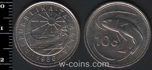 Монета Мальта 10 центов 1986