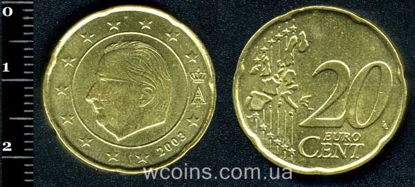 Монета Бельгия 20 евро центов 2003