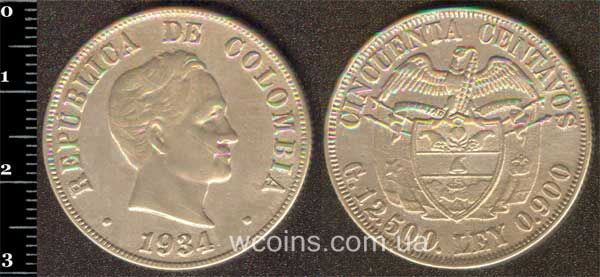 Монета Колумбия 50 сентаво 1934