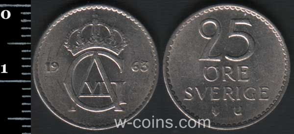 Монета Швеция 25 эре 1963