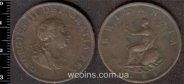 Монета Великобритания 1/2 пенни 1799