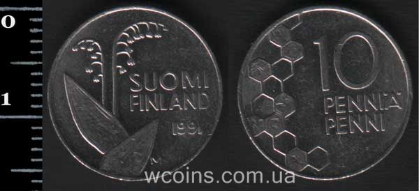Монета Финляндия 10 пенсов 1991