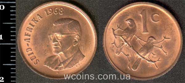 Монета ЮАР 1 цент 1968