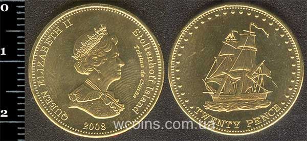 Монета Тристан-да-Кунья Острова 20 пенсов 2008
