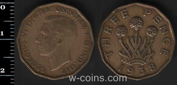 Монета Великобритания 3 пенса 1938