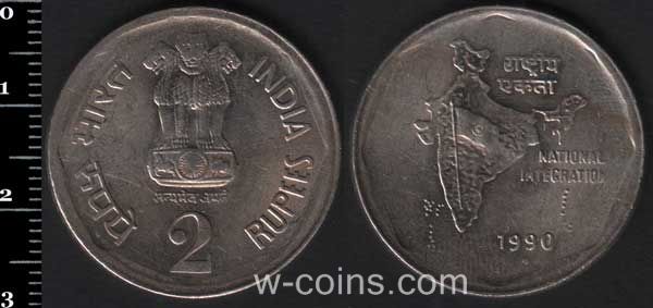 Монета Индия 2 рупии 1990